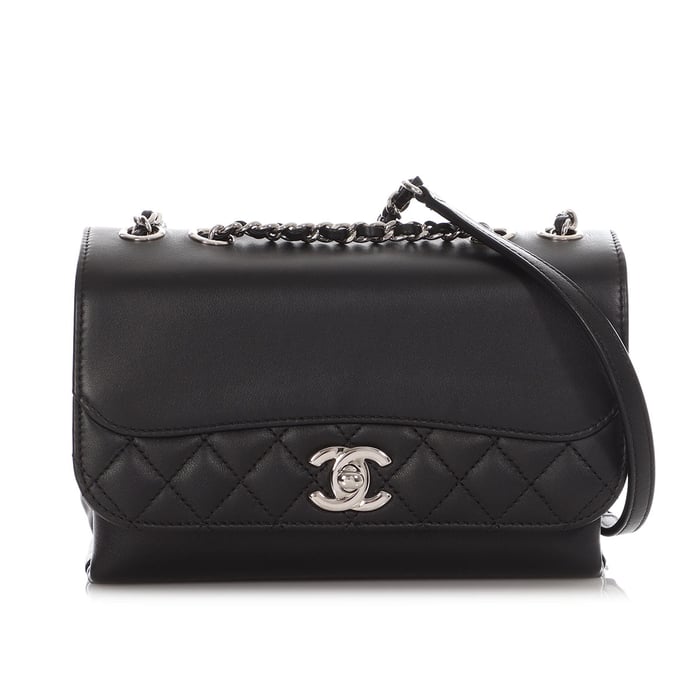 Chanel Small Black Part-Quilted Lambskin Tramezzo Flap