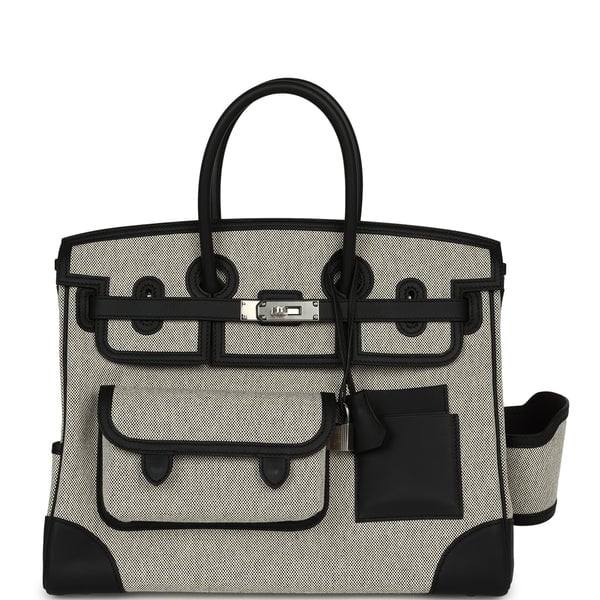 Hermes Birkin 35 Cargo Ecru-Black Swift and Toile H Canvas Palladium Hardware