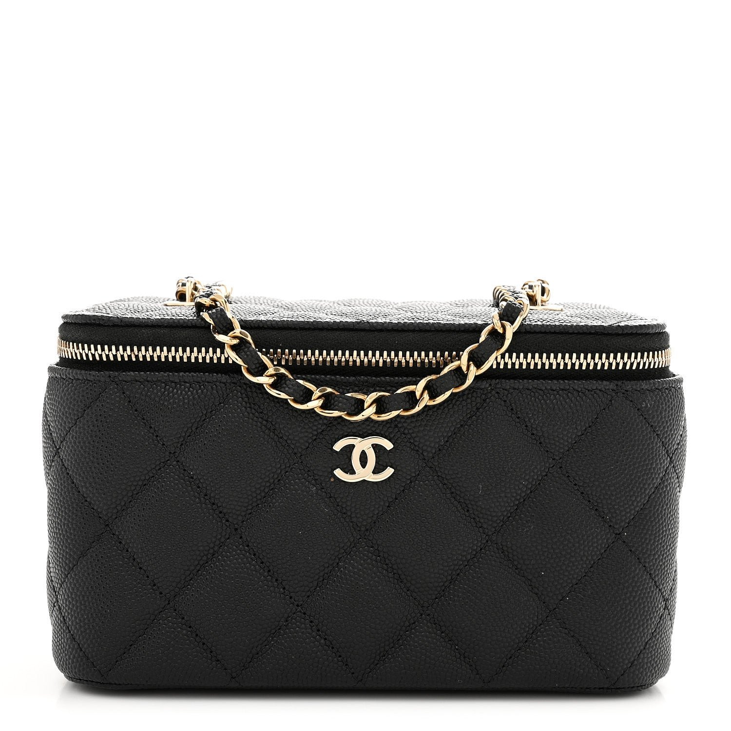 Chanel Caviar Quilted Small Tiny CC Vanity Case With Chain Black
