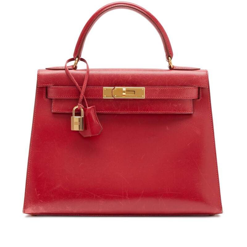 Hermes Vintage Rouge Vif Box Calf Sellier Kelly 28 Gold Hardware, 1997