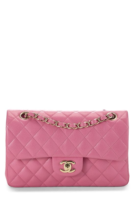 Pink Quilted Caviar Classic Double Flap Small