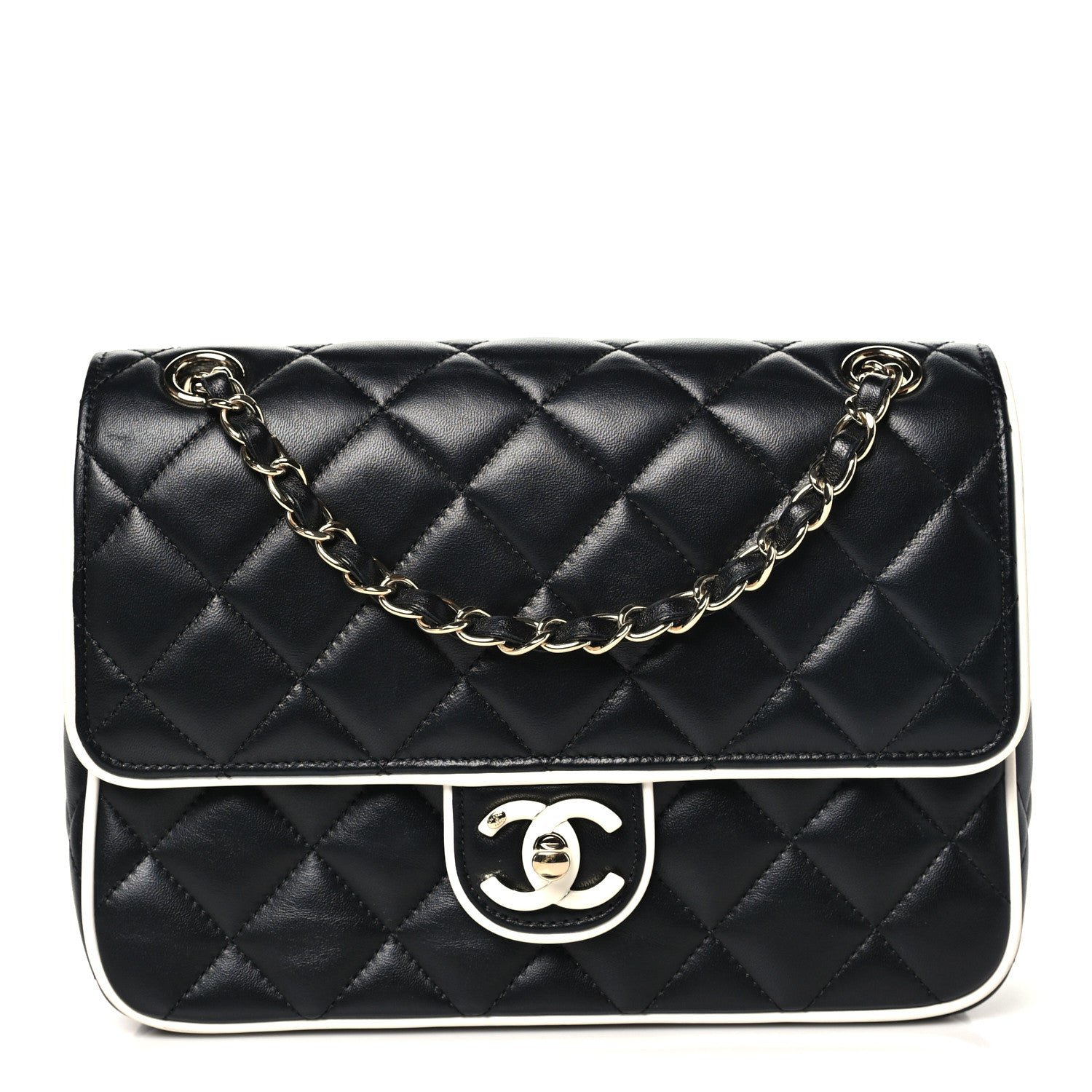 Chanel Lambskin Quilted Resin Graphic Frame Flap Bag Black White