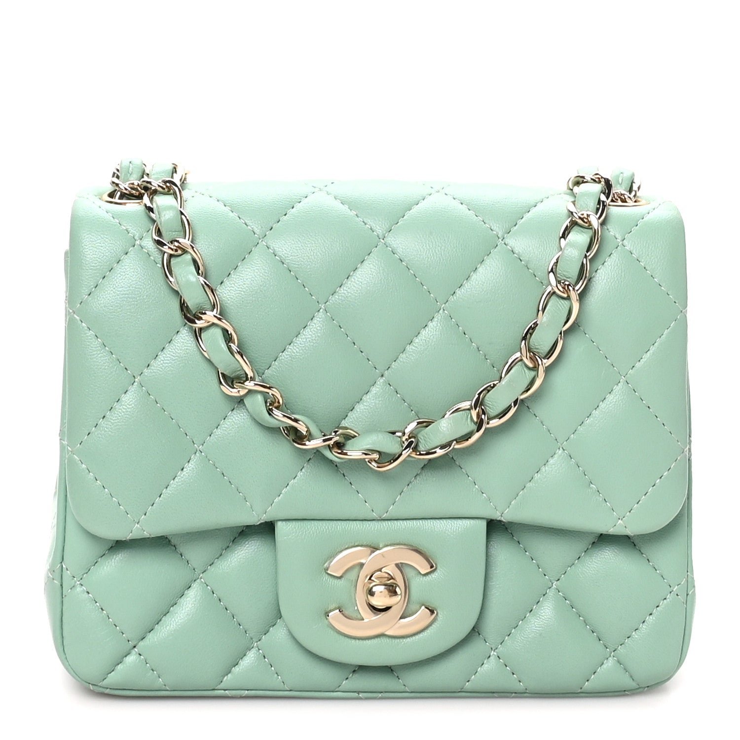 Chanel Lambskin Quilted Mini Square Flap Light Green
