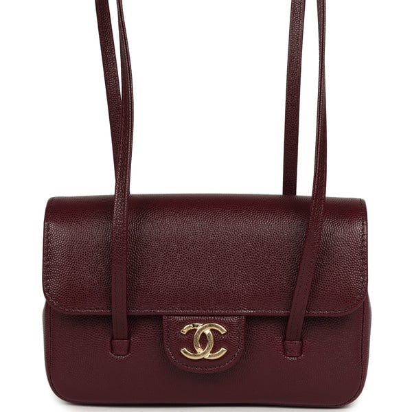 Chanel Mini Preppy Coco Clutch with Straps Dark Burgundy Shiny Caviar Brushed Gold Hardware