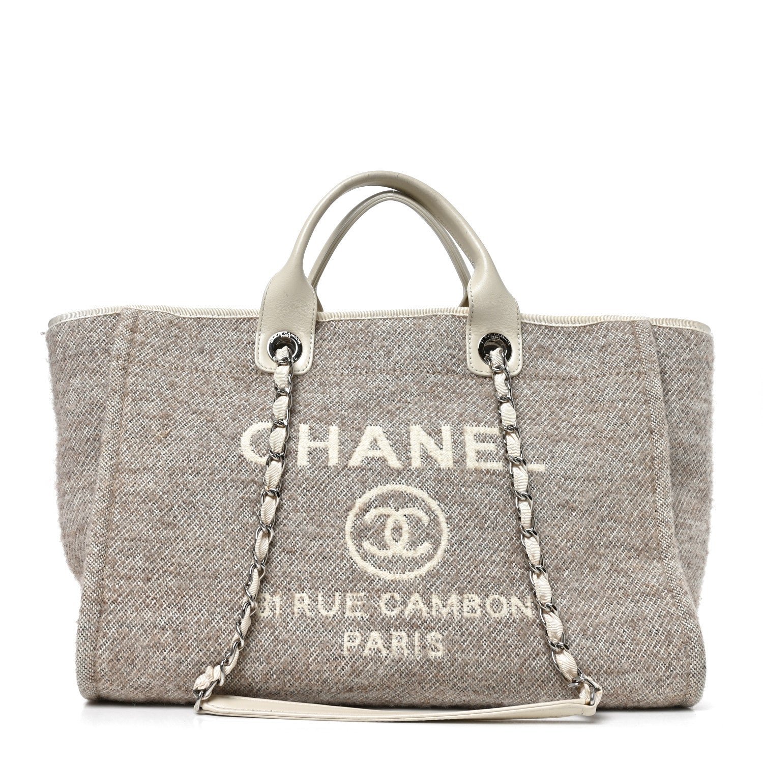 Chanel Mixed Fibers Calfskin Medium Deauville Tote Beige