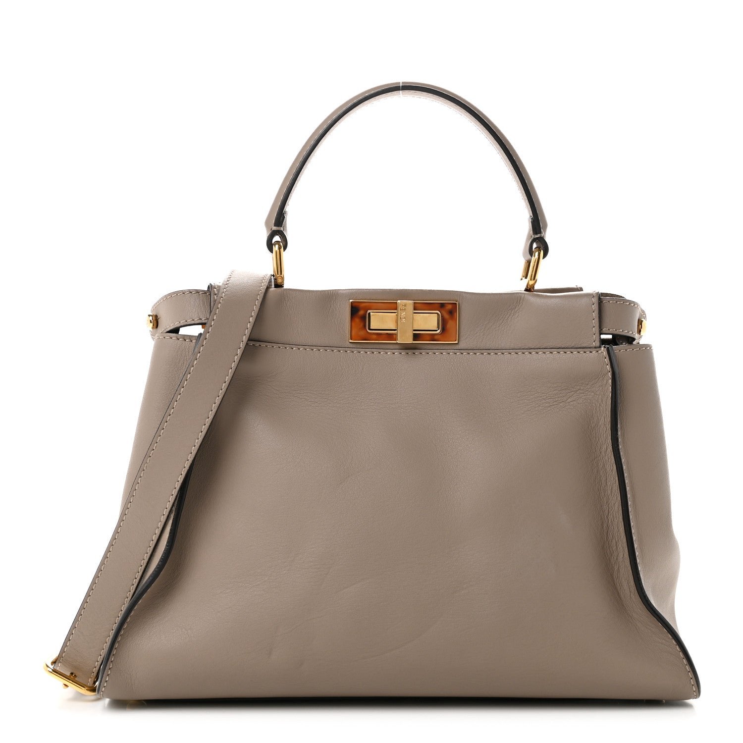 Fendi Vitello Seta Plexiglass Tortoise Medium Peekaboo Iconic Satchel  Tortora