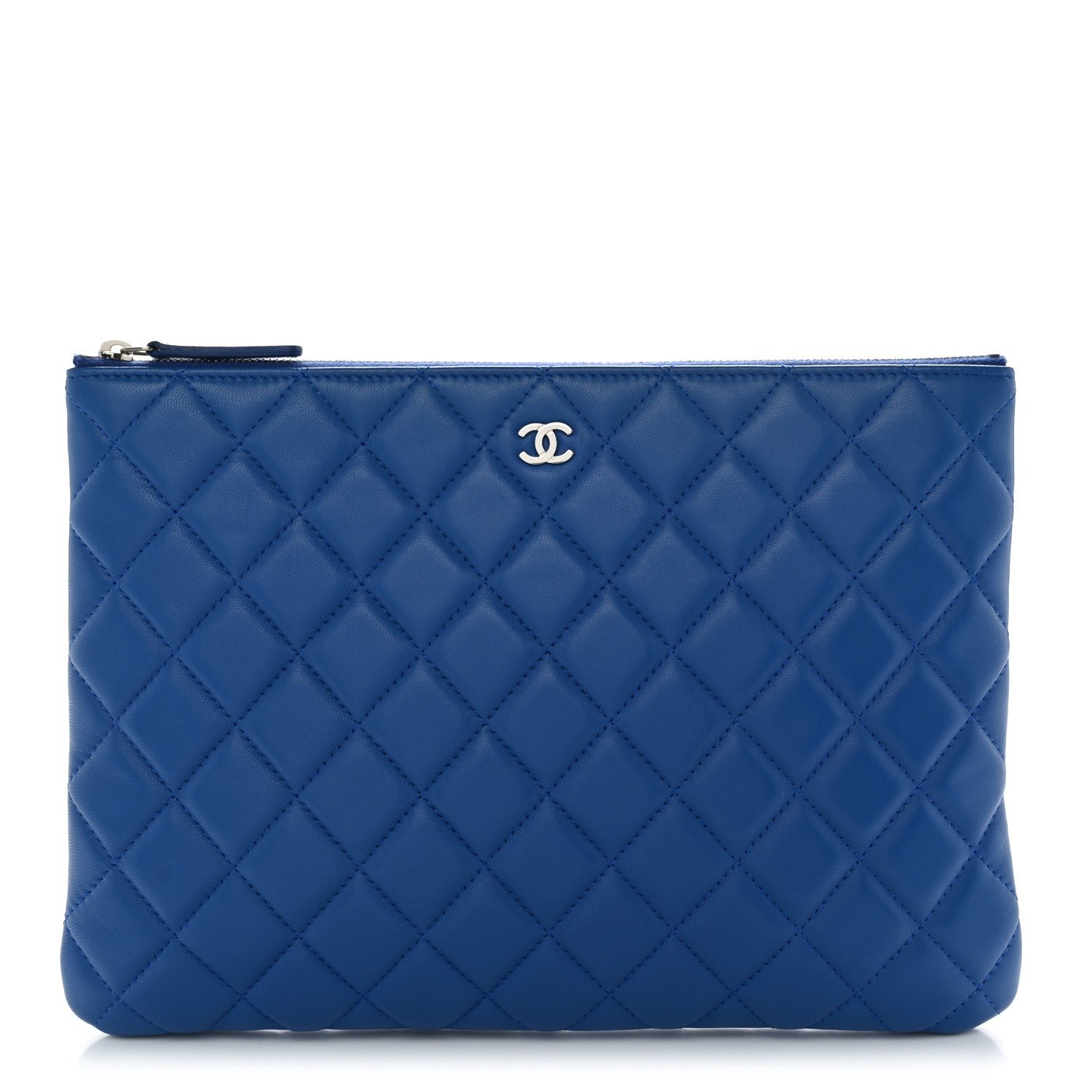 Chanel Lambskin Quilted Medium Cosmetic Case Blue