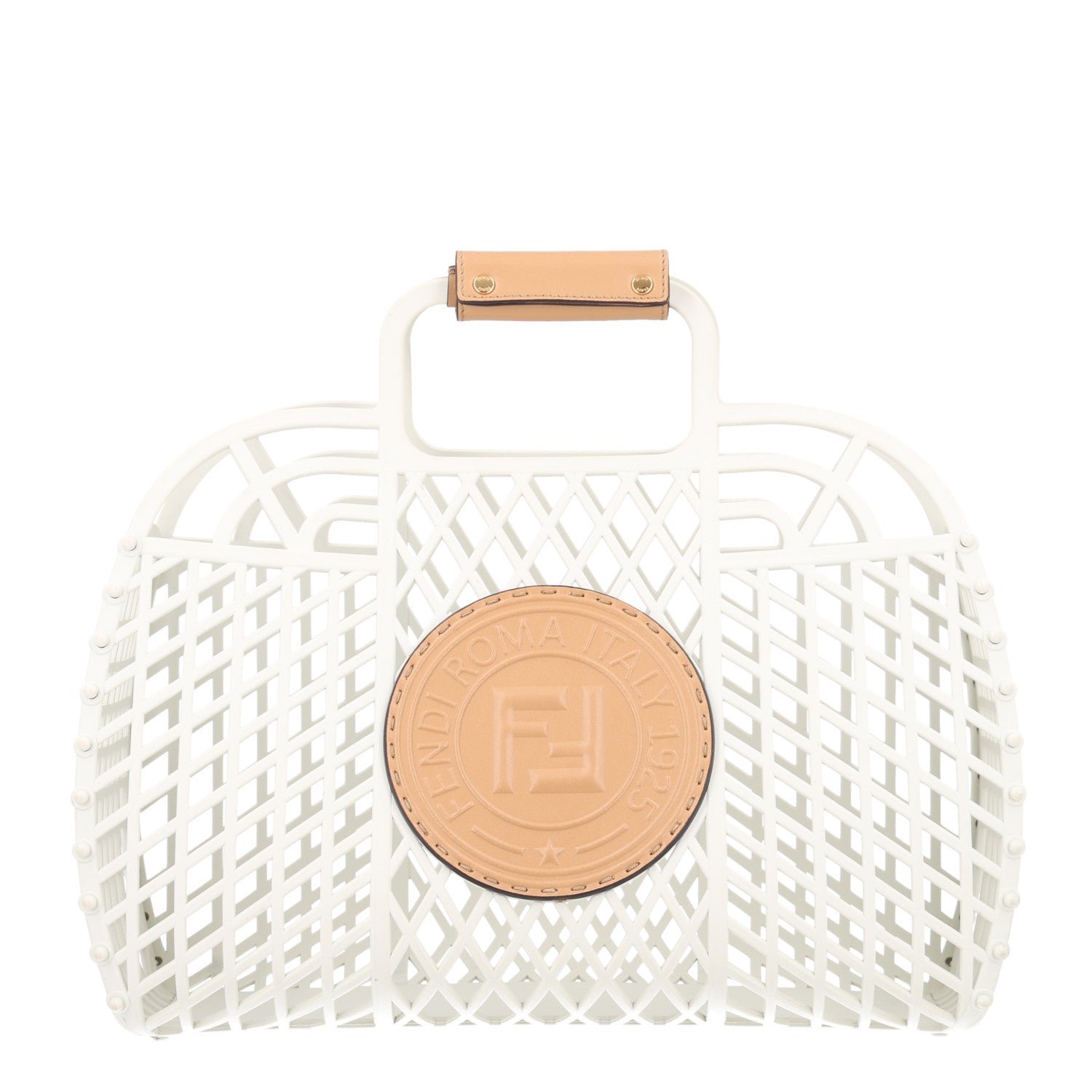 Fendi Recycled Plastic Vitello Liberty Matte Medium Fendi Basket White Ice Miele Scuro