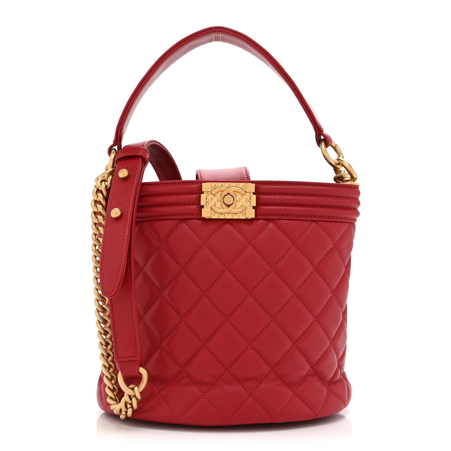 Chanel Calfskin Quilted Boy Bucket Bag Red