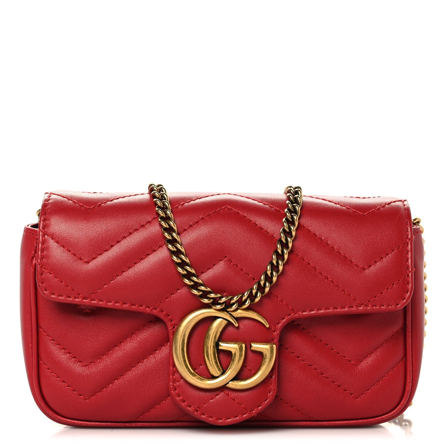 Calfskin Matelasse Super Mini GG Marmont Shoulder Bag Hibiscus Red