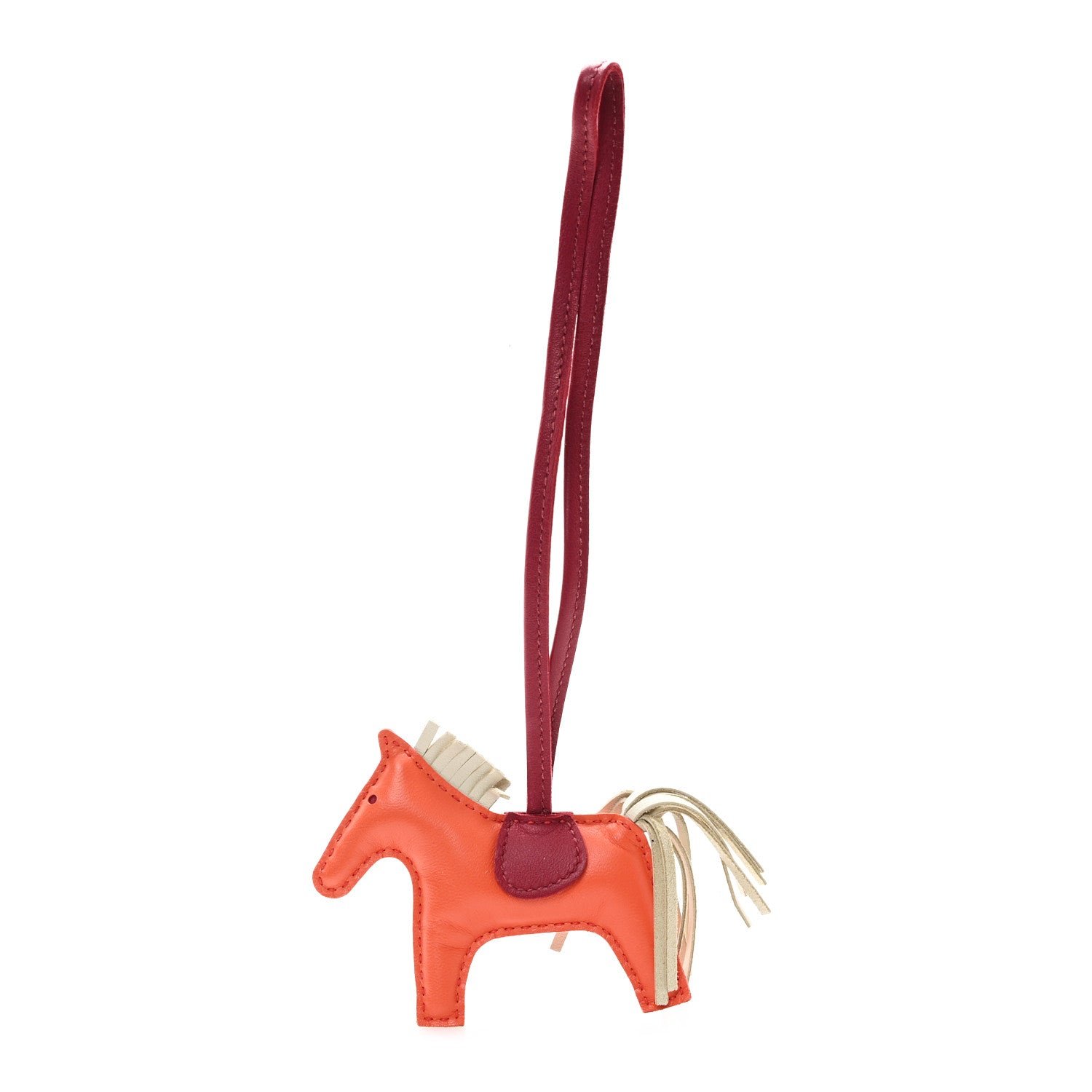 Hermes Milo Lambskin Grigri Rodeo Horse Bag Charm PM Orange Poppy Craie Cornaline