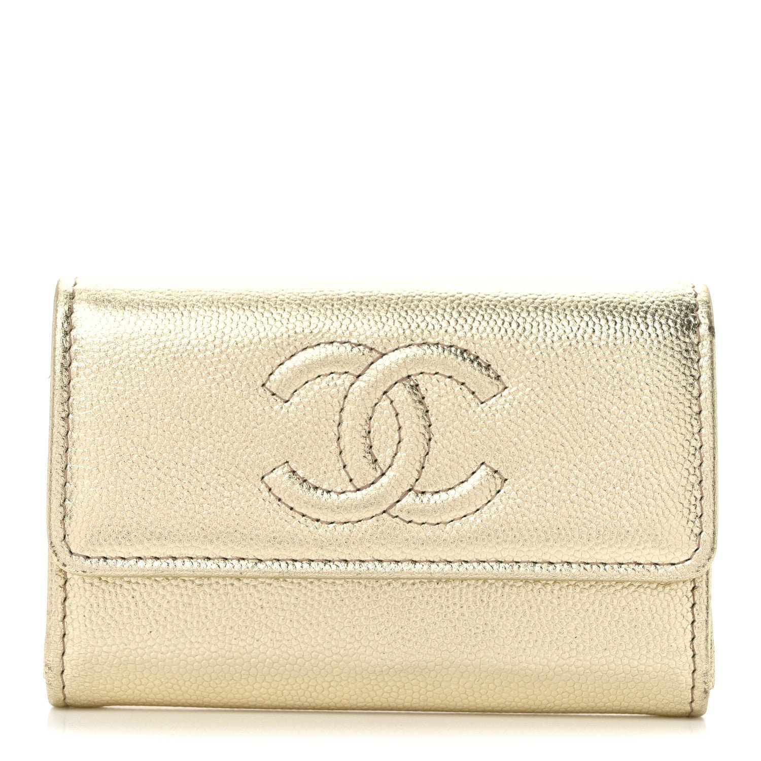 Chanel Metallic Caviar Quilted CC Flap Card Holder Gold