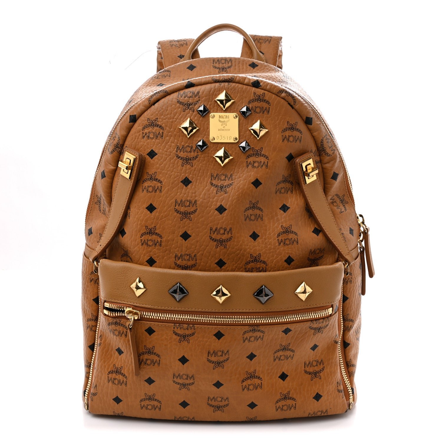 MCM Visetos Studded Medium Dual Stark Backpack Cognac