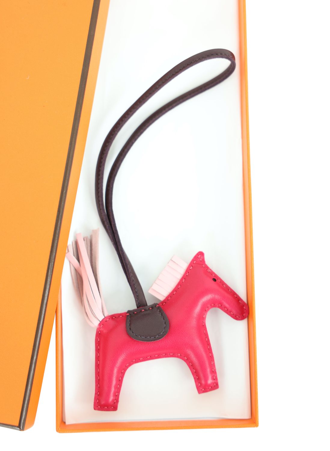 Hermes Rodeo PM Bag Charm, Rose and Pink Milo Lambskin, U 2022 Stamp, Preowned in Box WA001