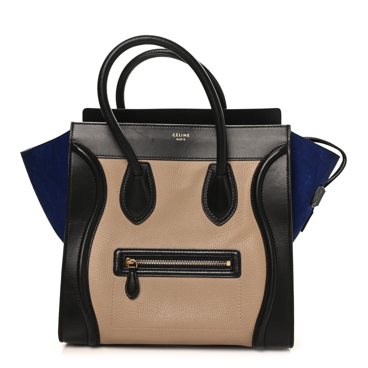 Celine Elephant Calfskin Suede Mini Tri-Color Luggage Sand