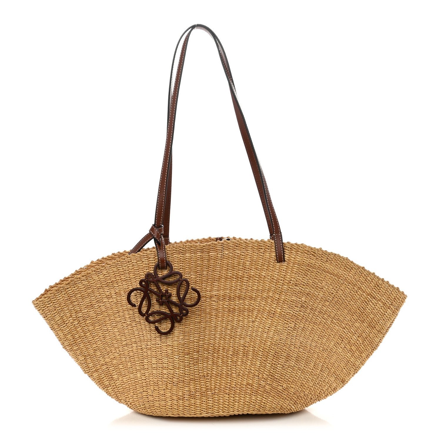 Loewe Calfskin Raffia Paulas Ibiza Small Basket Tote Bag Natural Pecan