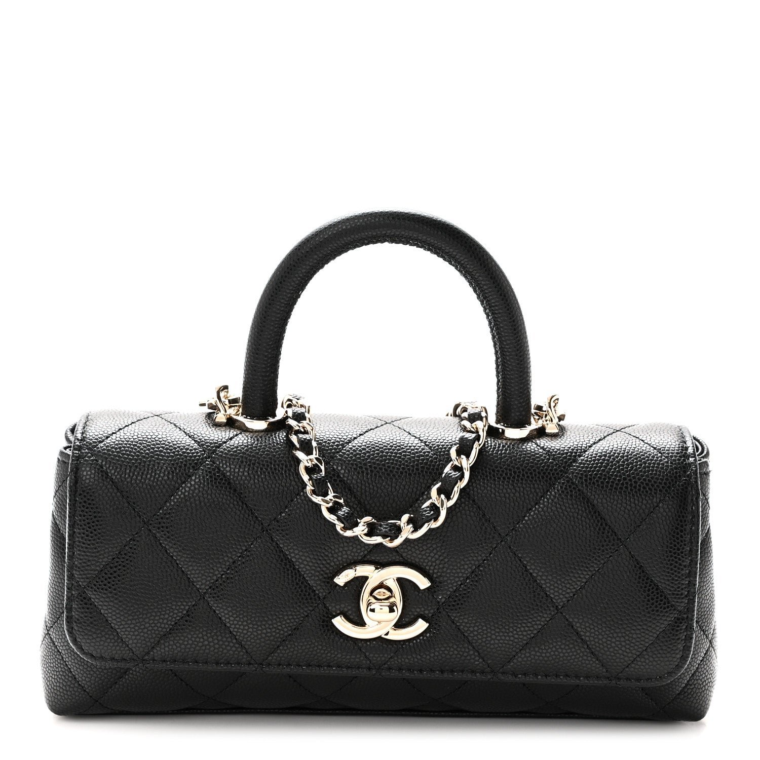Chanel Caviar Quilted Coco Handle East West Clutch With Chain Black