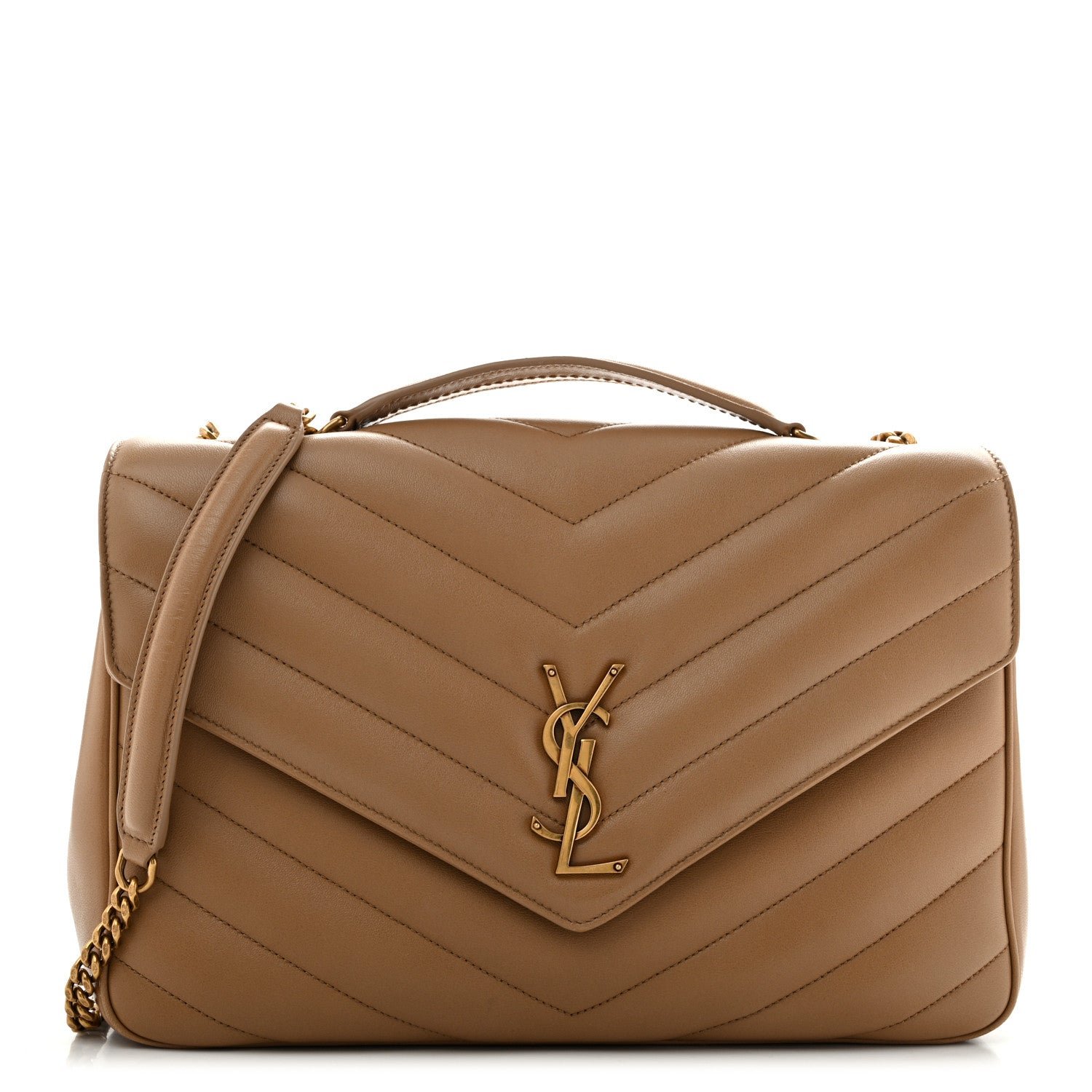 Saint Laurent Lambskin Chevron Quilted Large LouLou Natural Tan