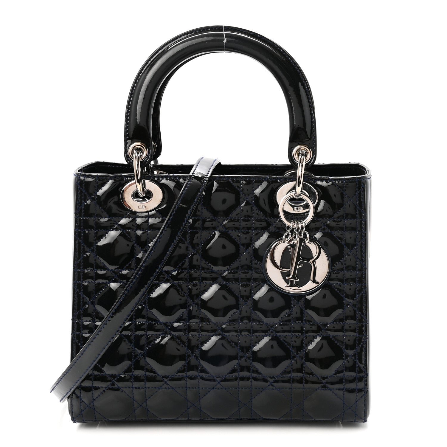 Christian Dior Patent Cannage Medium Lady Dior Navy Blue