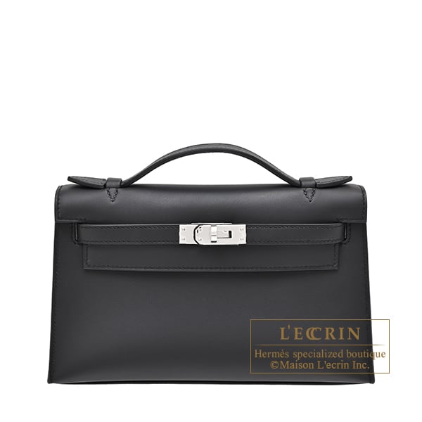 Hermes Kelly pochette Black Swift leather Silver hardware
