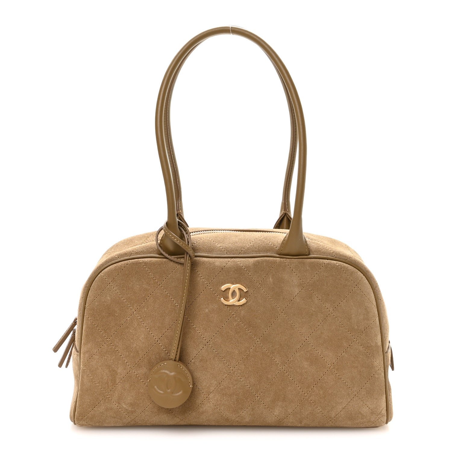 Chanel Suede Calfskin Large Perfect Bowling Bag Dark Beige