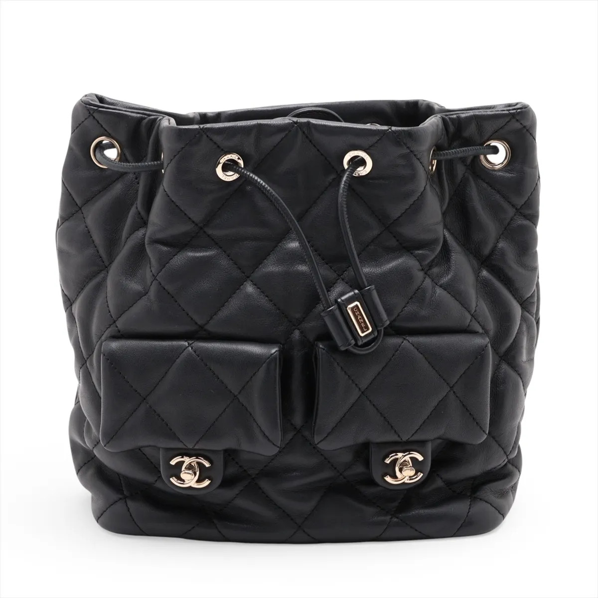 Chanel Matelasse Lambskin Chain Backpack Black Gold Metal Fittings random plate