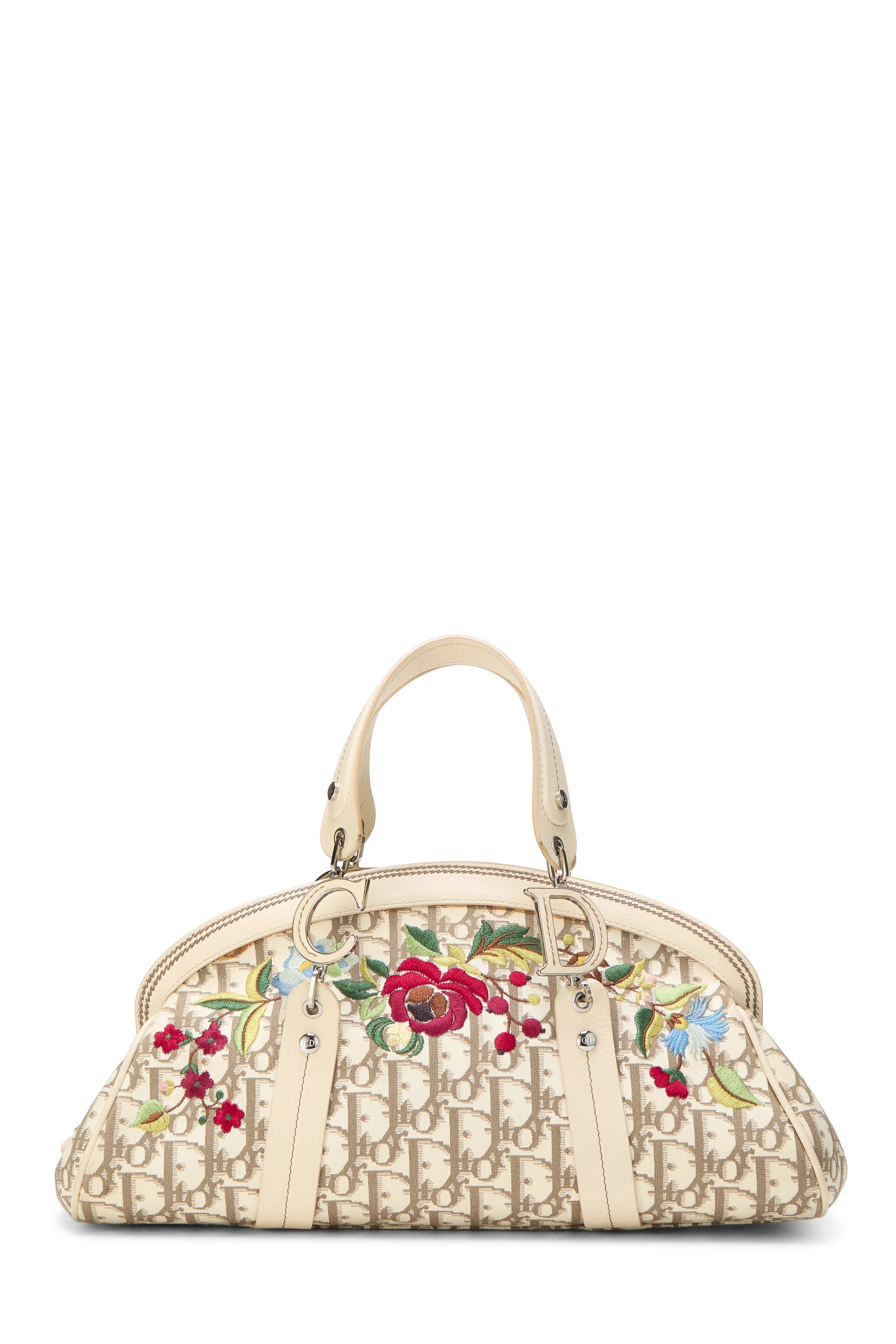 Beige Embroidered Floral Handbag Small