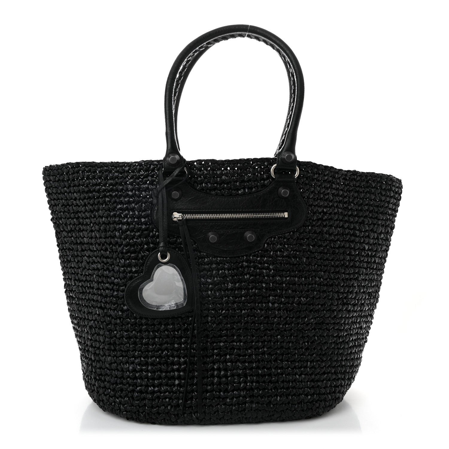 Balenciaga Raffia Woven Large Le Cagole Panier Tote Black