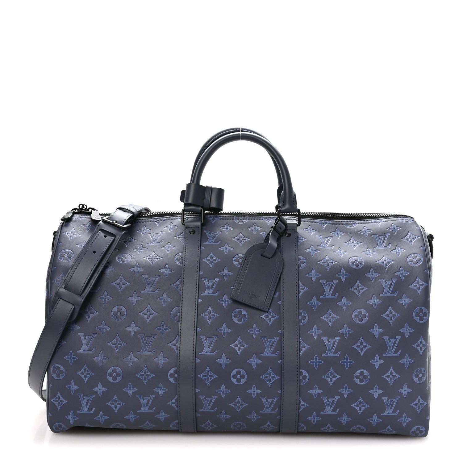 Louis Vuitton Calfskin Monogram Shadow Keepall Bandouliere 50 Navy