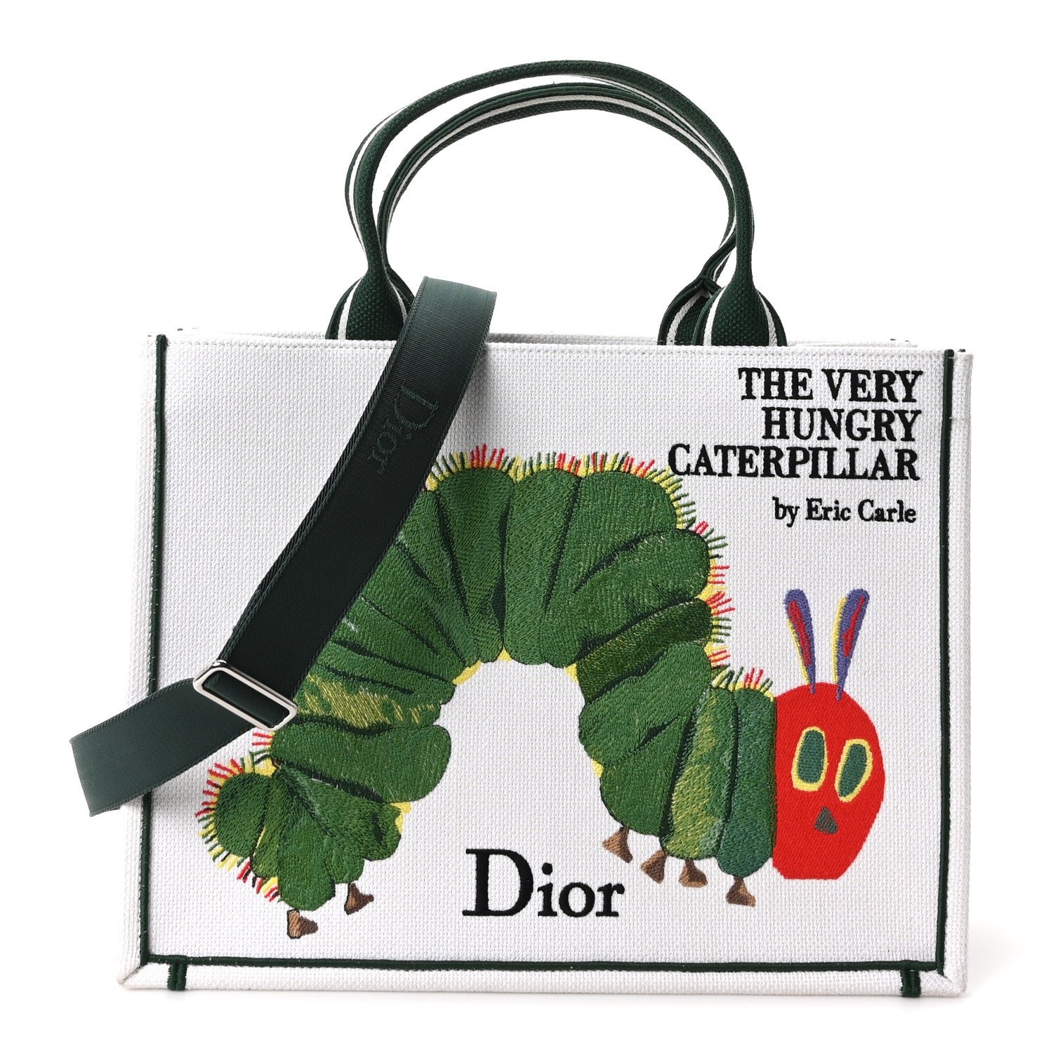 Dior Christian Dior Canvas Embroidered Medium The Very Hungry Caterpillar Book Tote With Strap White Multicolor