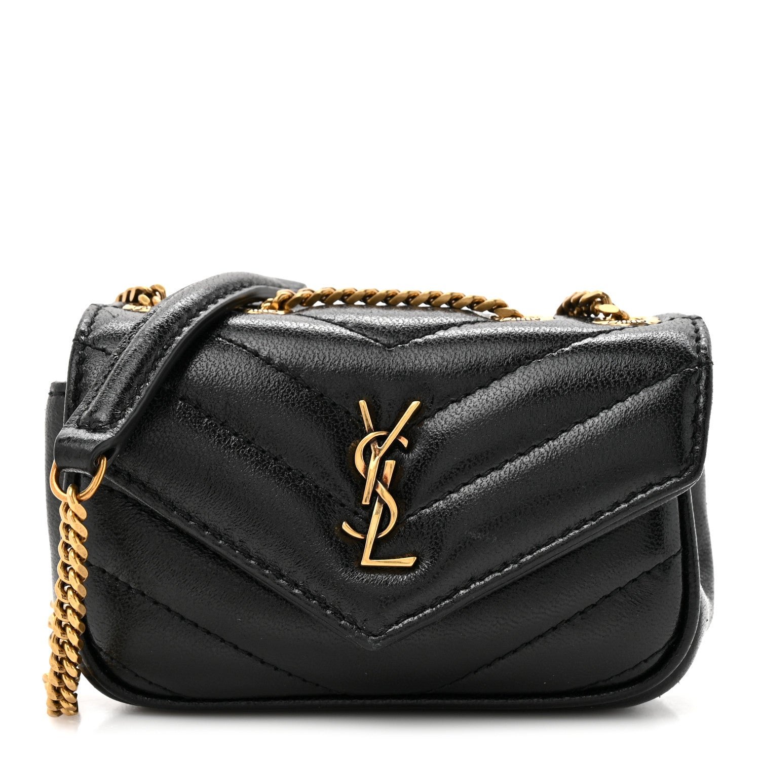 Saint Laurent Lambskin Chevron Quilted Micro LouLou Black
