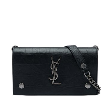 Calf Leather Croc Embossed Leather Monogram Rider Wallet on Chain