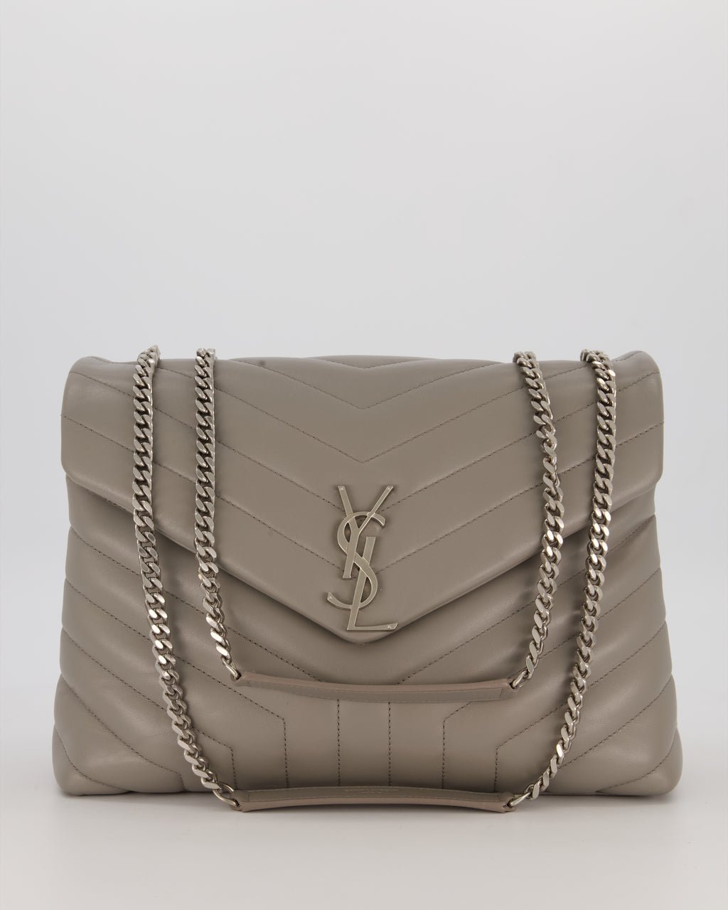 Saint Laurent Storm Grey Loulou Medium Shoulder Bag in Calfskin Leather with Silver Hardware