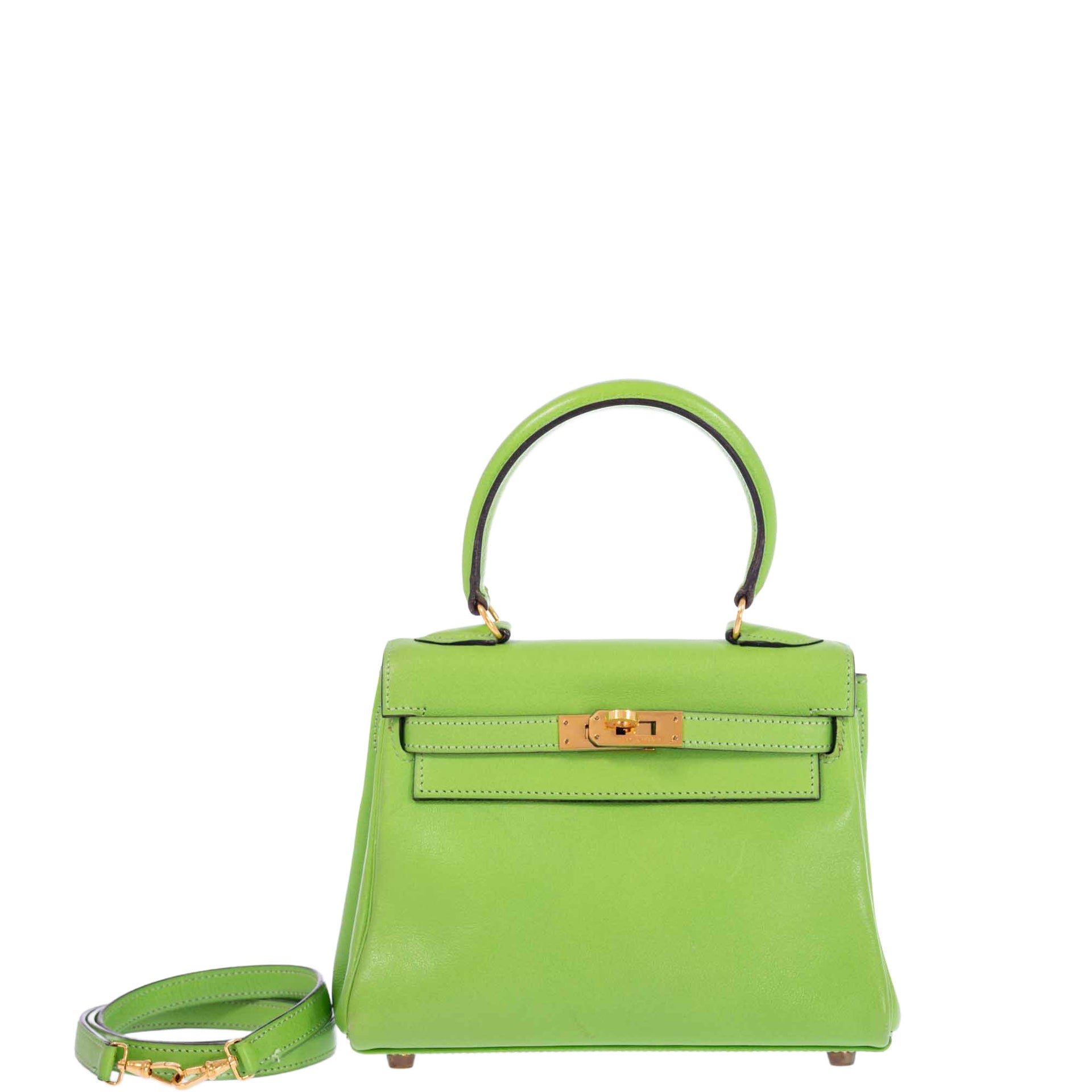 Hermes Hermès Kelly Mini 20 Retourne Vert Cru Gulliver Leather Gold Hardware