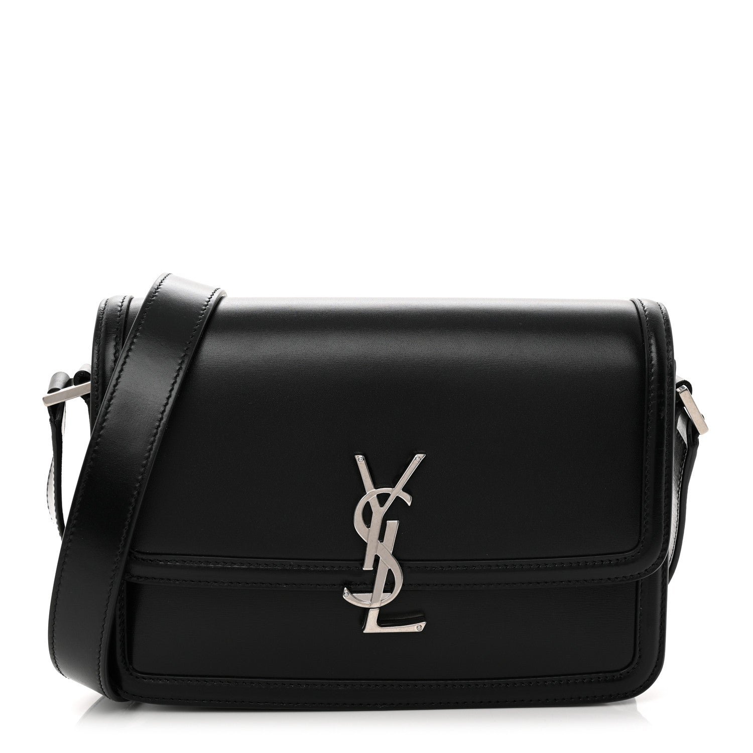 Saint Laurent Box Calfskin Monogram Medium Solferino Satchel Black