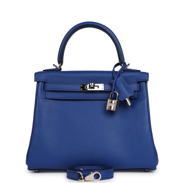 Pre-owned Hermes Kelly Retourne 25 Bleu Royal Swift Palladium Hardware