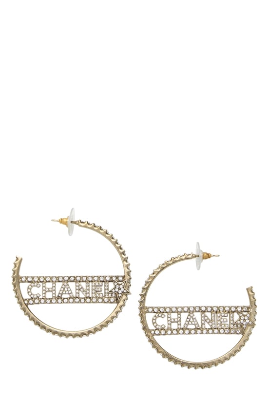 Gold Crystal Logo Earrings