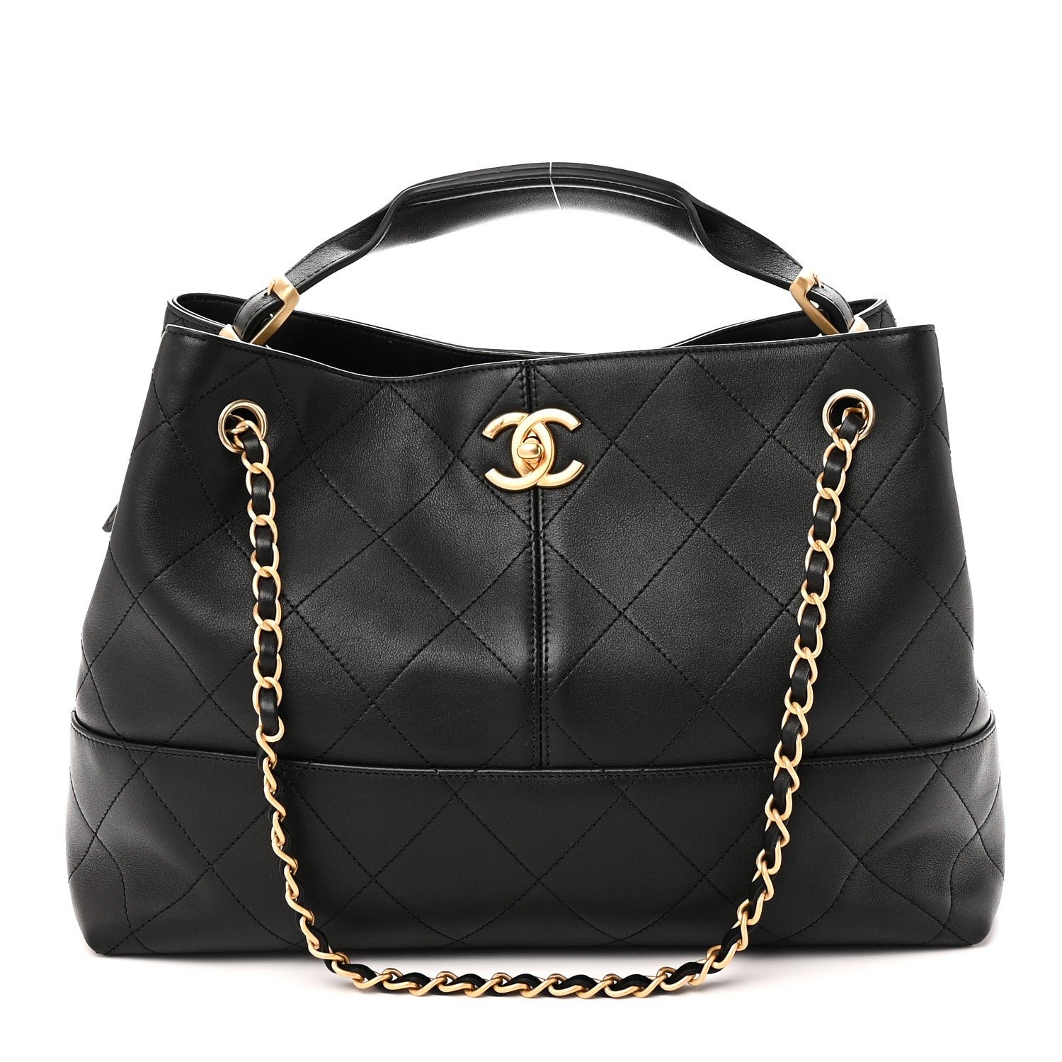Chanel Calfskin Quilted Small Coco Base Shopping Bag Black