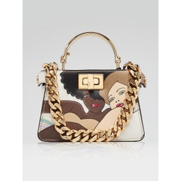 Fendi Fendi White FF Coated Canvas Bikini Girls Inlay Nano Peekaboo Maxi Handle Bag - 7AS088