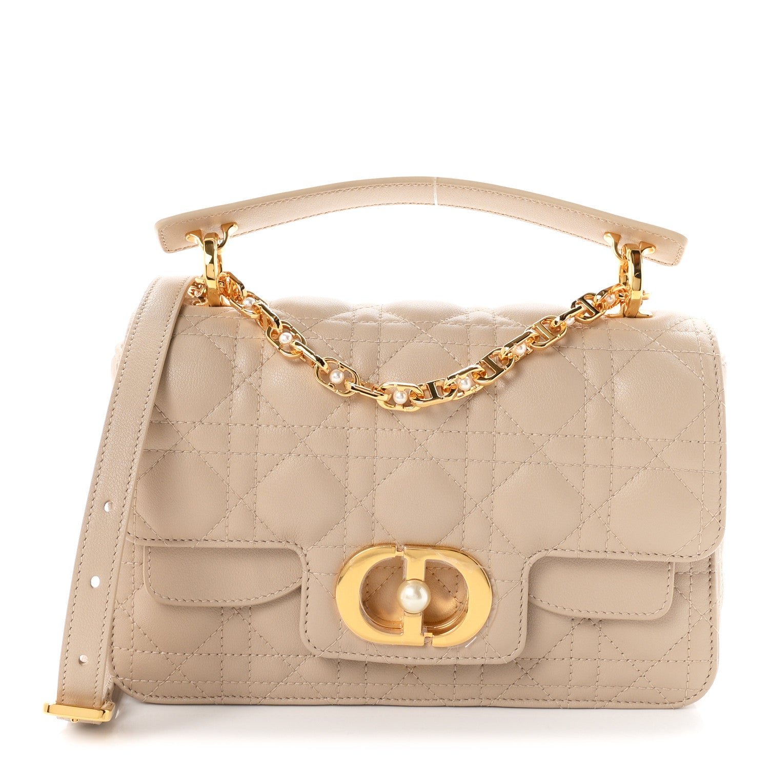 Christian Dior Lambskin Cannage Small Jolie Top Handle Bag Powder Beige Latte