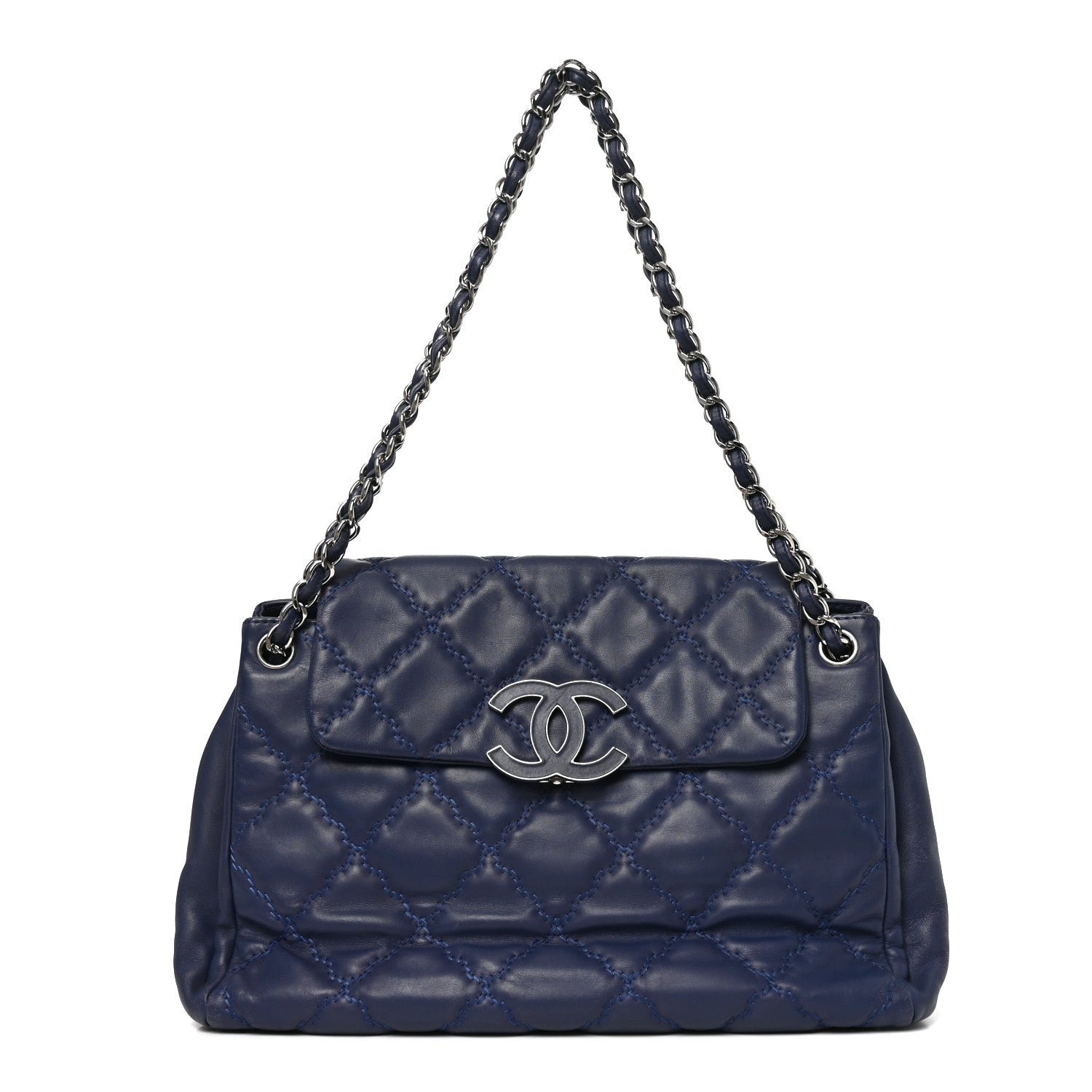 Chanel Calfskin Double Stitch Large Hamptons Flap Bag Navy