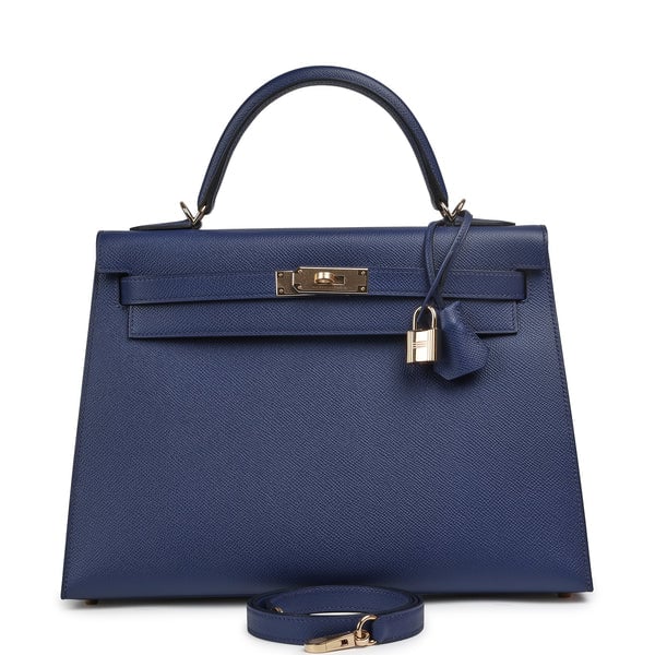 Hermes Kelly Sellier 32 Bleu Saphir Epsom Permabrass Hardware