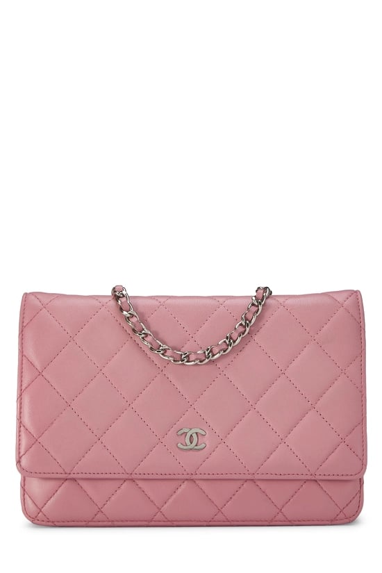 Pink Lambskin Classic Quilted Wallet on Chain (WOC)