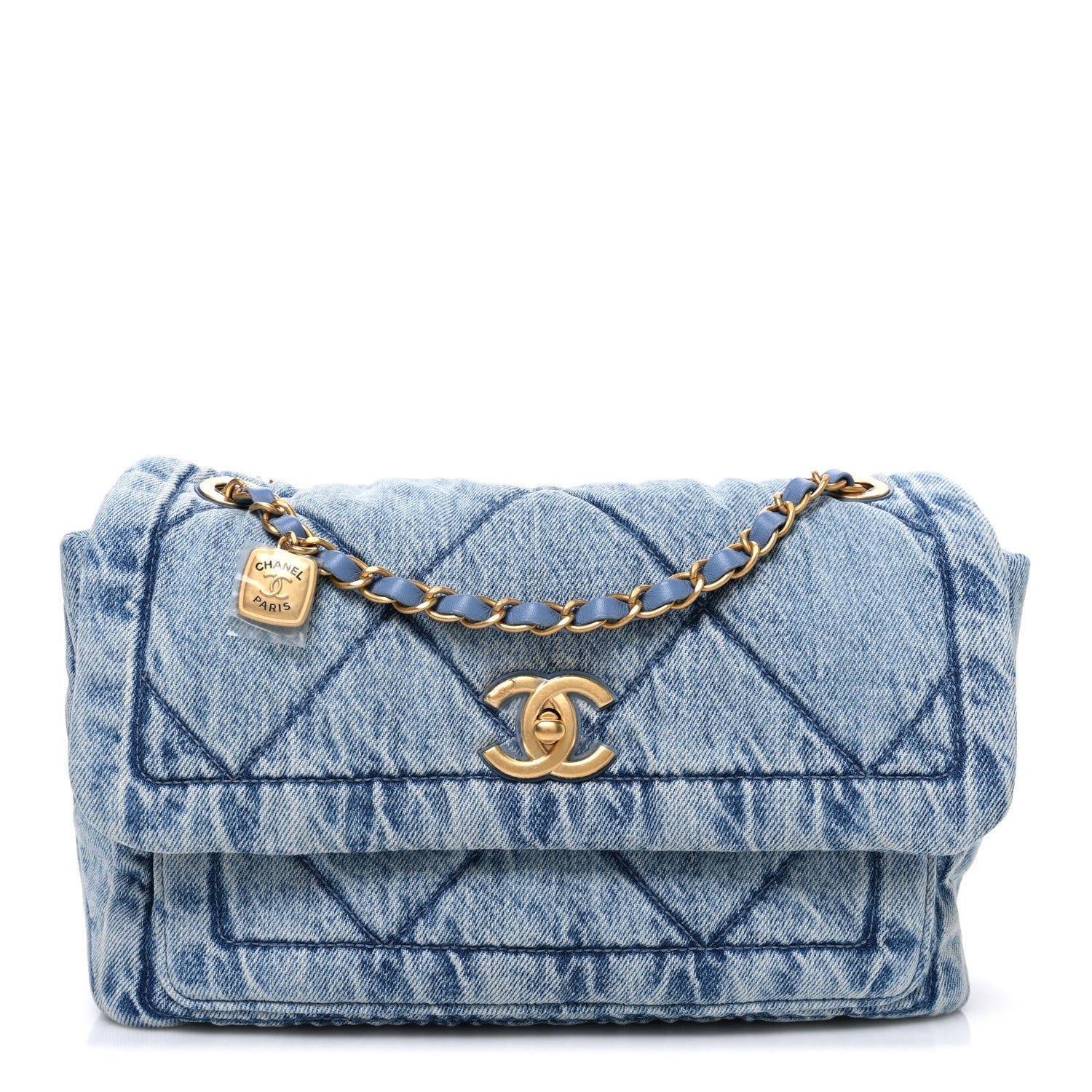 Chanel Washed Denim Quilted Large Flap Bag Blue