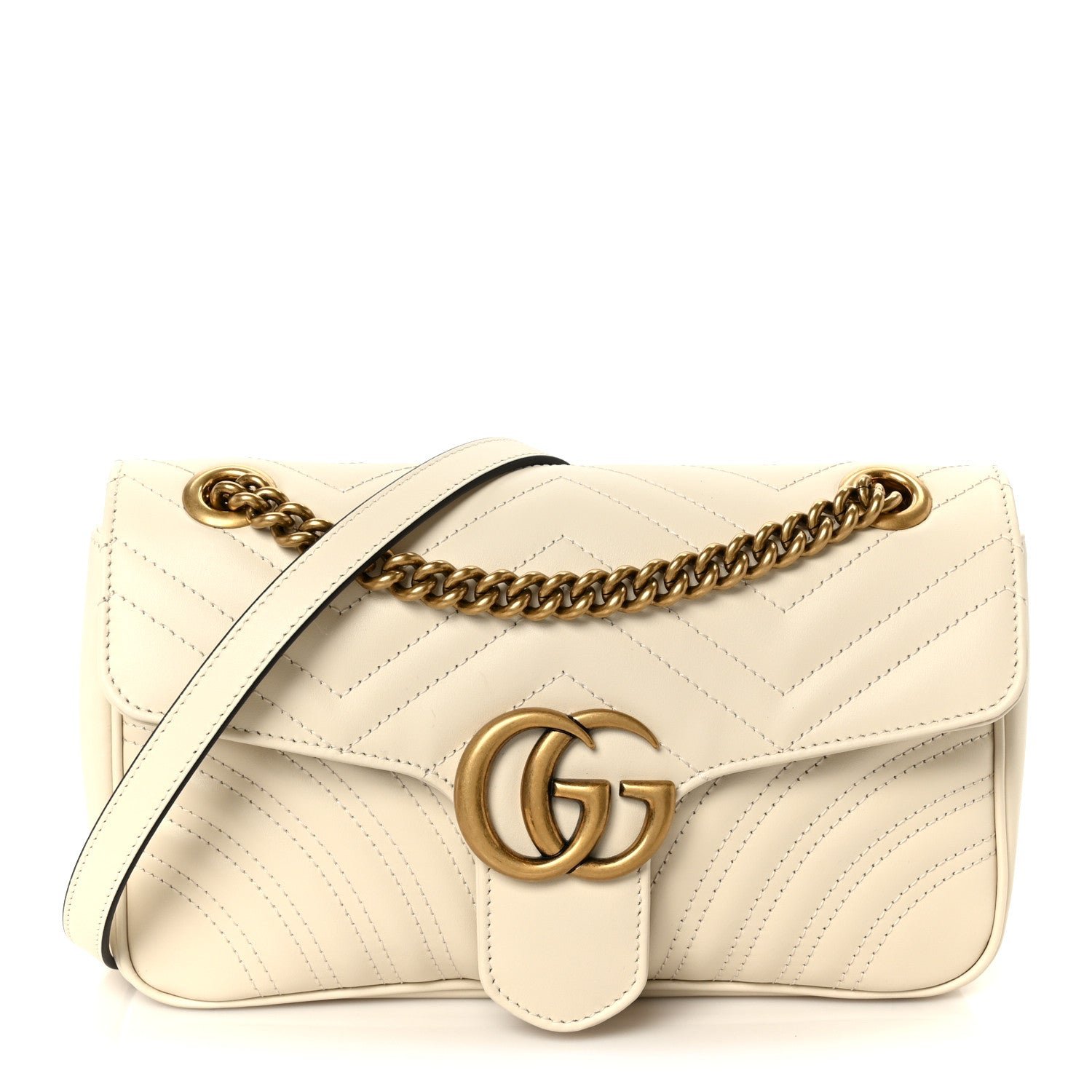 Gucci Calfskin Matelasse Small GG Marmont Shoulder Bag White