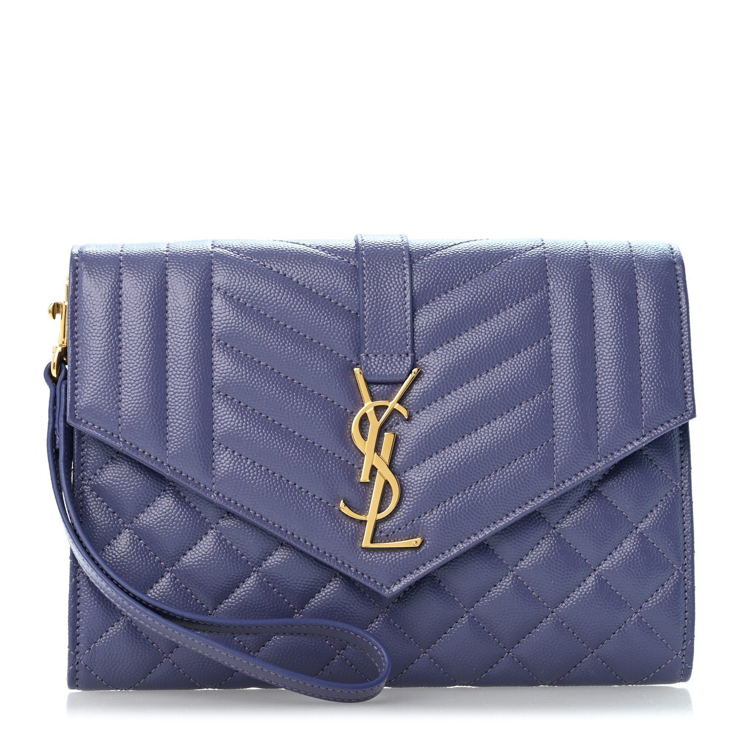 Saint Laurent Grain De Poudre Textured Mixed Matelasse Triquilt Monogram Clutch Dark Wisteria