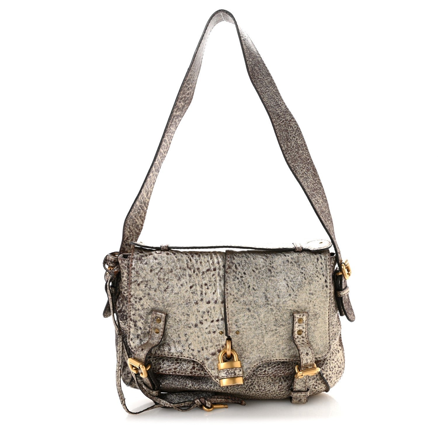 Chloe Metallic Pebbled Lambskin Paddington Satchel Grey