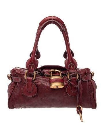 Leather Chloe Calfskin Medium Paddington Satchel Dark Red
