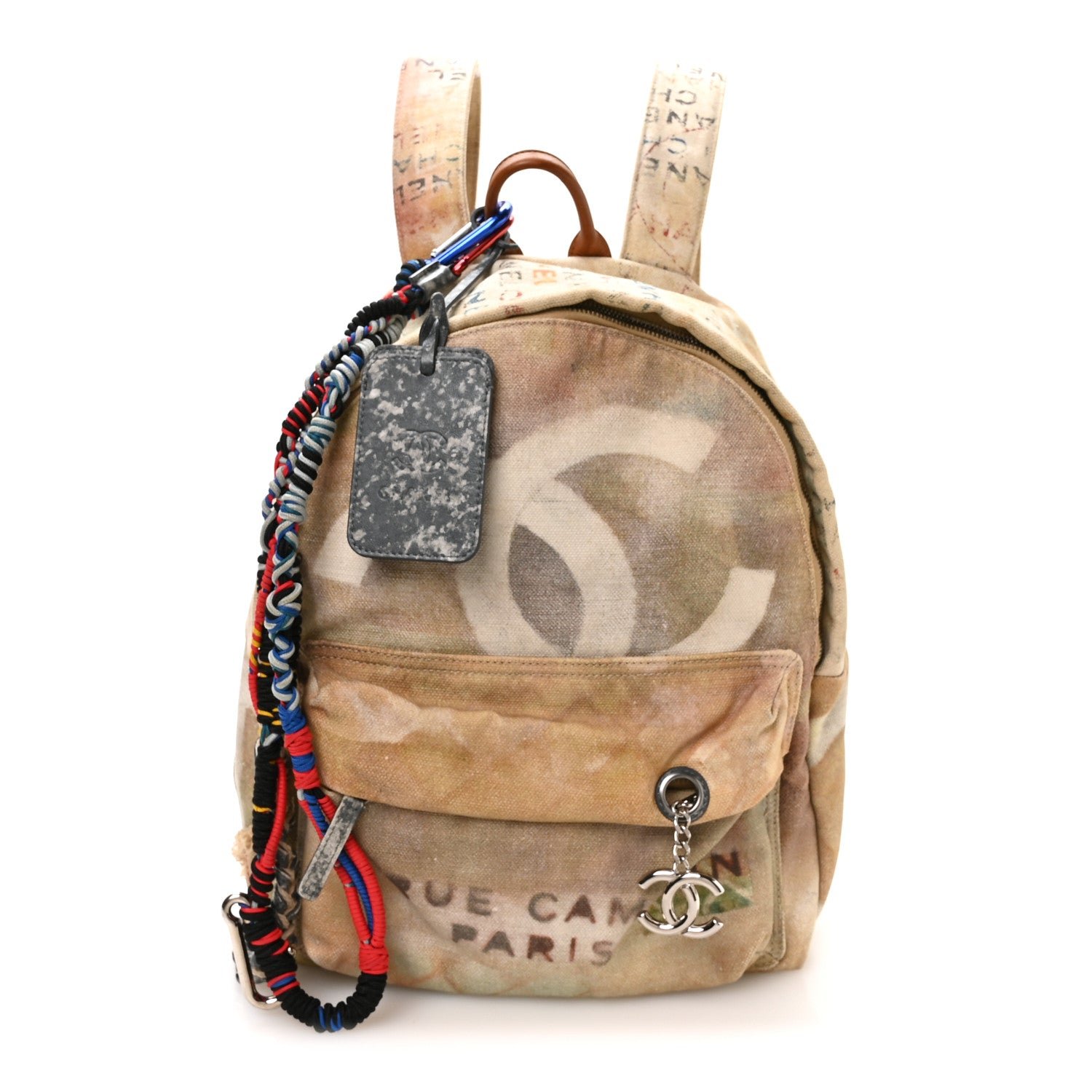 Chanel Graffiti Printed Canvas Medium Backpack Beige