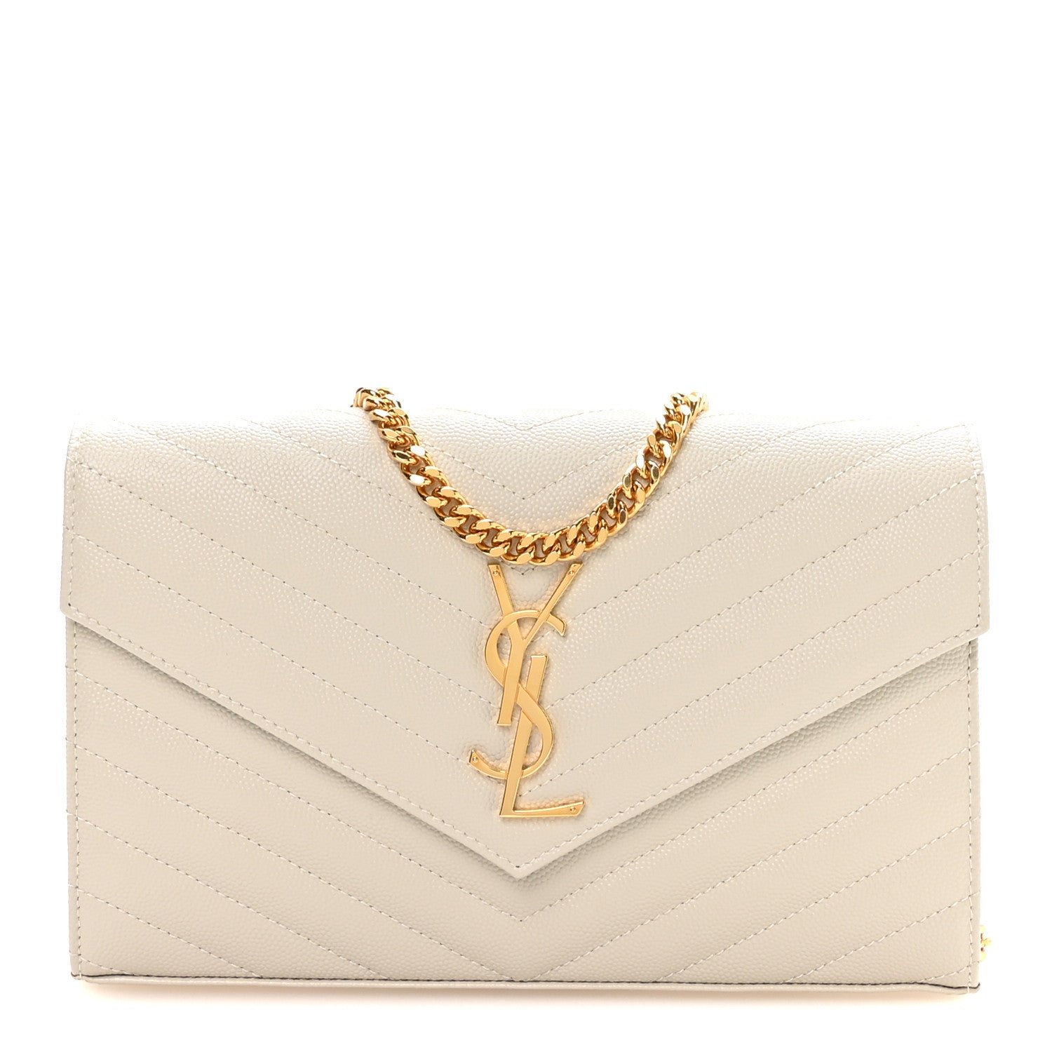 Grain De Poudre Matelasse Chevron Monogram Chain Wallet Crema Soft